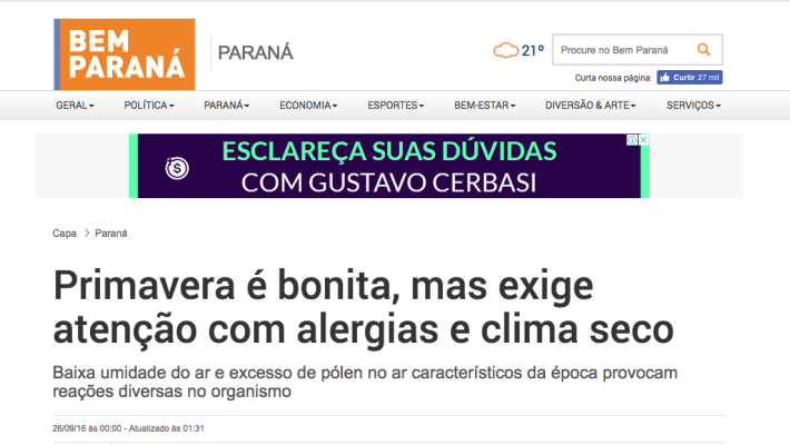 Matéria Bem Paraná: Primavera é bonita, mas exige atenção com alergias e clima seco