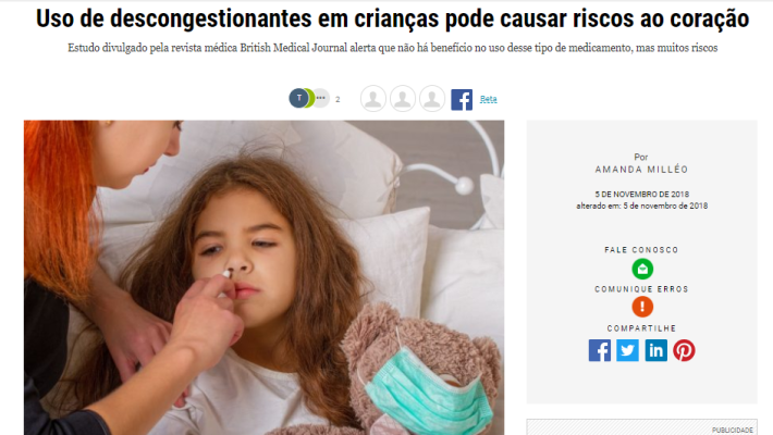 Entrevista Gazeta do Povo: os malefícios do uso de descongestionantes em crianças