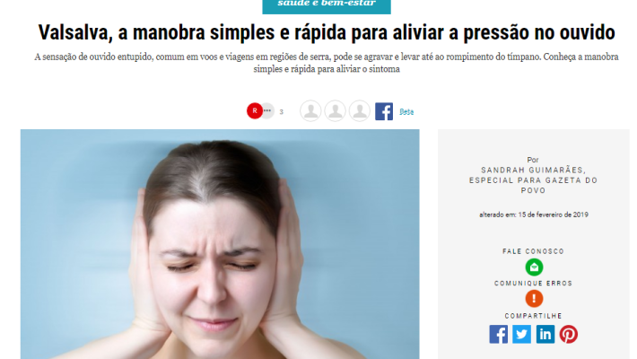 Entrevista Gazeta do Povo: saiba como evitar a sensação de ouvido tampado em viagens de avião