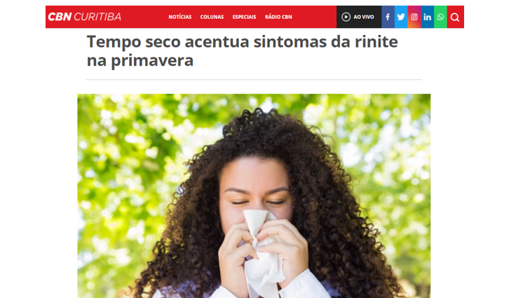 Entrevista CBN Curitiba: tempo seco acentua sintomas da rinite na primavera